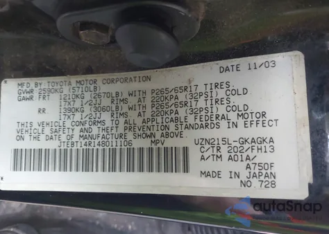 2004 Toyota 4Runner Sr5/Sport from USA, damaged, VIN JTEBT14R148011106